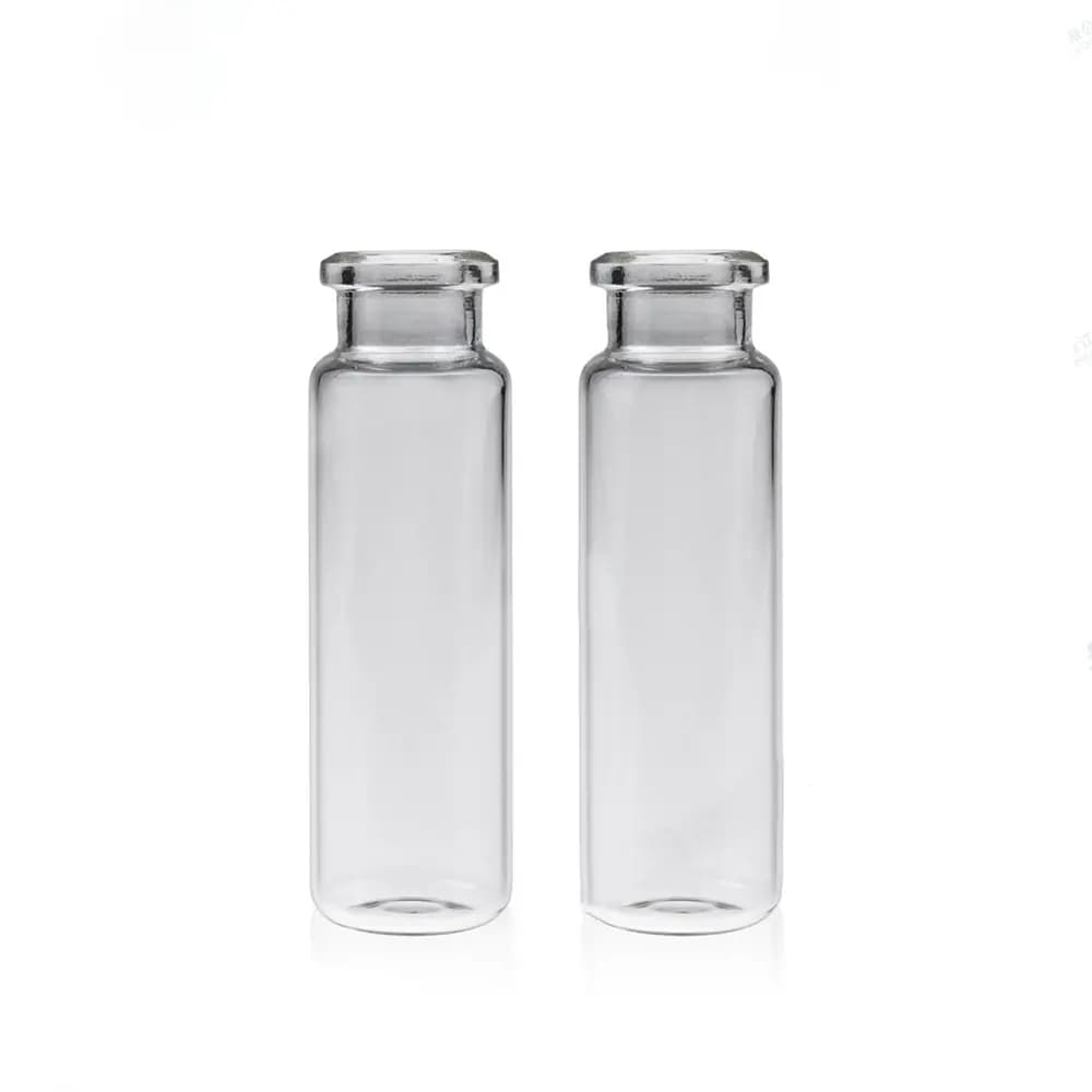 Vial transparente de 10 mL, tapa engarzada de 22.5 × 46 mm, fondo plano