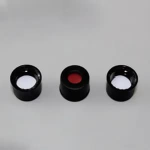 Tapas abiertas negras 8-425 con septos de PTFE rojo/silicona blanca (1.5 mm)