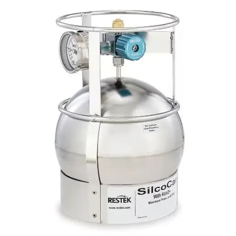 Bote de muestreo de aire SilcoCan, 3 L, con válvula RAVE+ de 3 puertos tratada con Siltek y manómetro