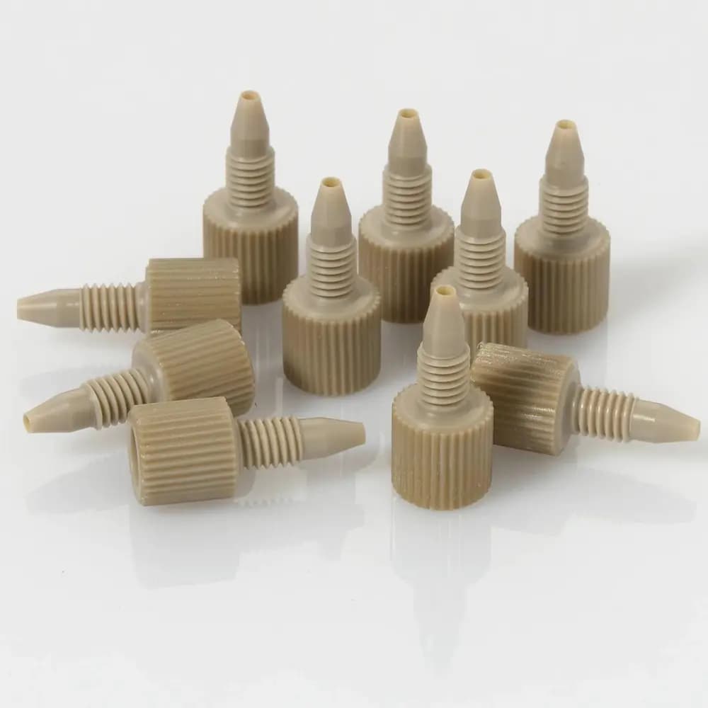 Tuerca/férula macho PEEK™ Fingertight de una pieza, 10-32, para tubería de 1/16" de diámetro exterior, paquete de 10
