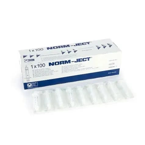 Jeringa de plástico Norm-Ject, punta Luer Lock de 5 mL, paquete de 100 unidades